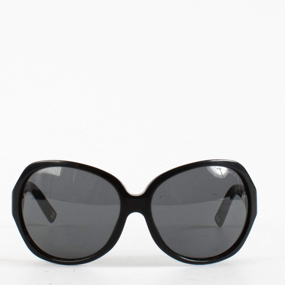 Chanel Round Black Sunglasses with Pearl Detail