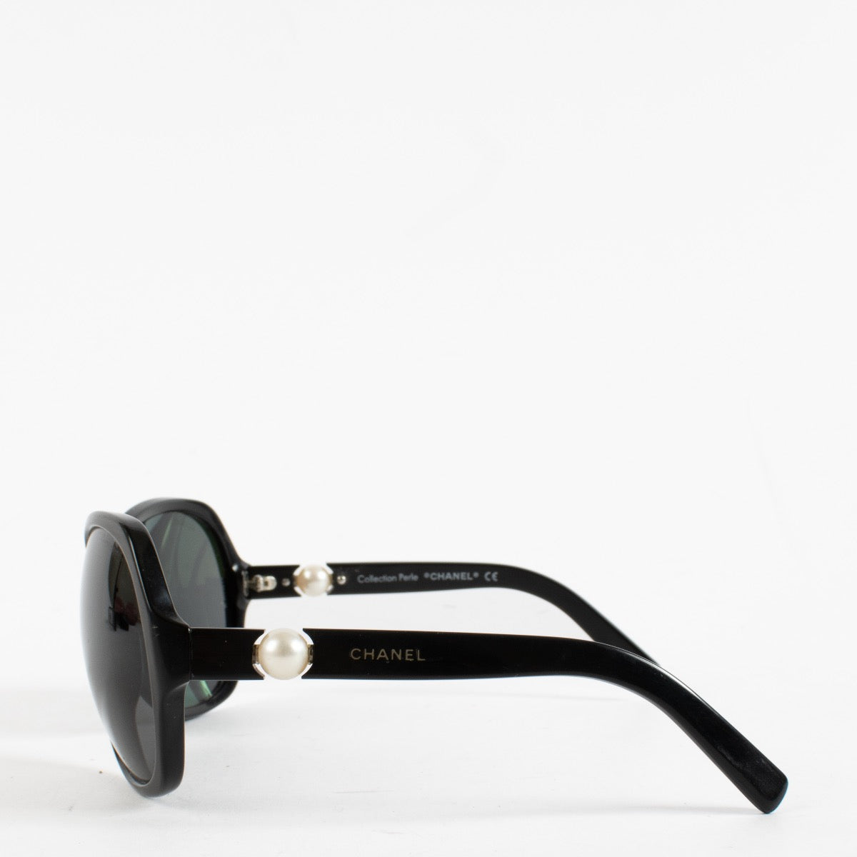 Chanel Round Black Sunglasses with Pearl Detail