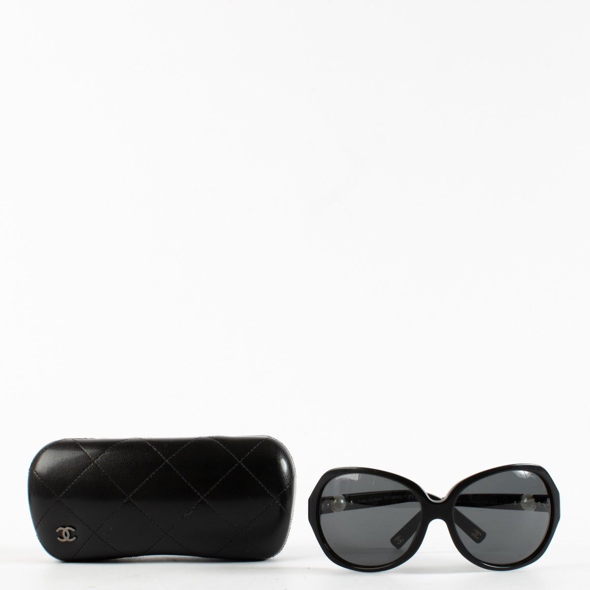 Chanel Round Black Sunglasses with Pearl Detail