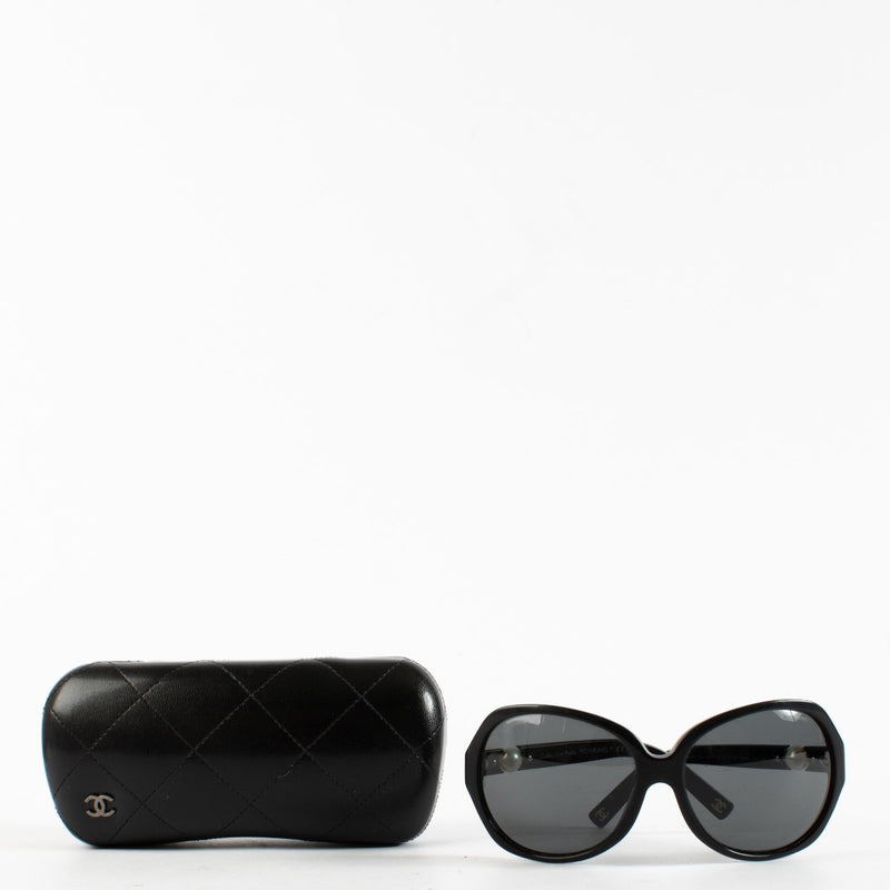Chanel Round Black Sunglasses with Pearl Detail