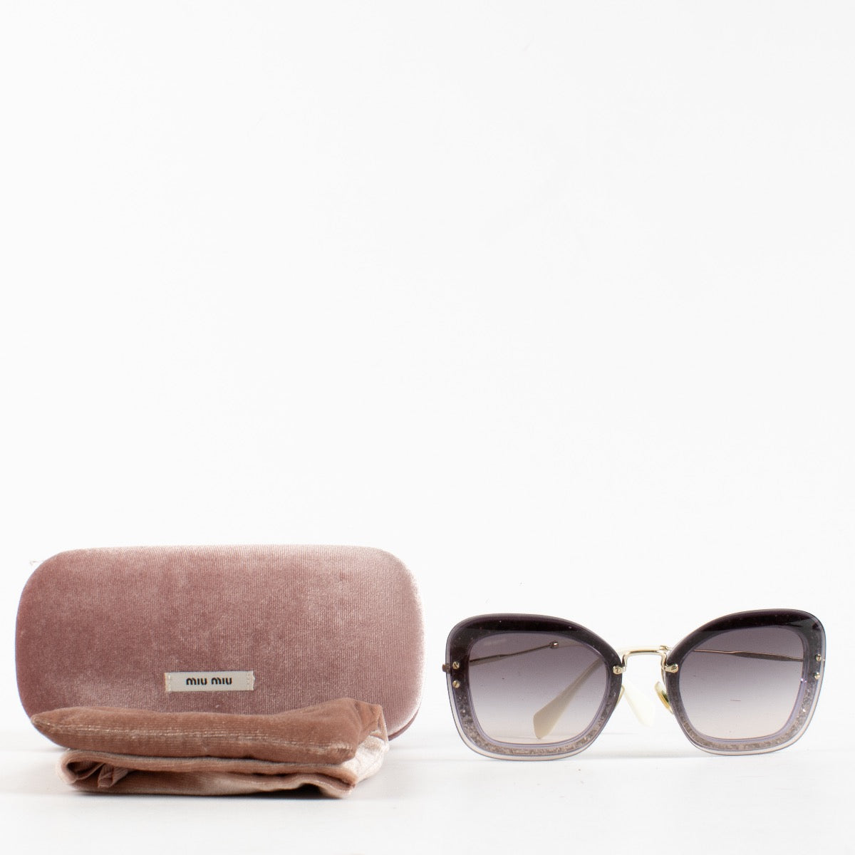 Authentic Second Hand Miu Miu Purple Square Glitter Detail Sunglasses on Labellov.com
