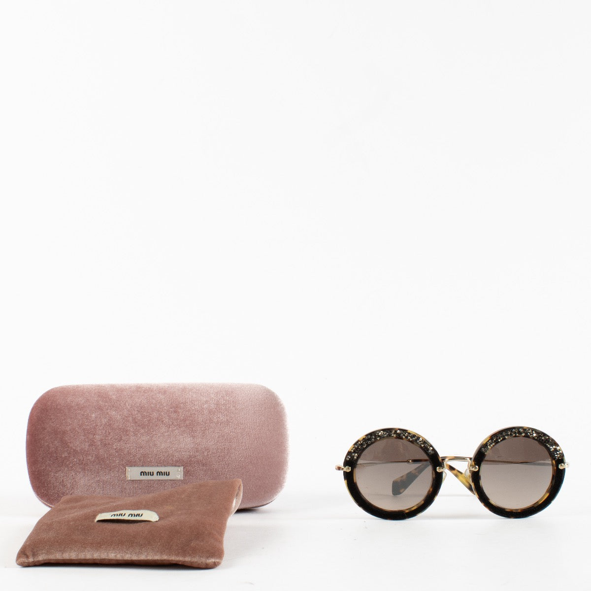 Authentic Second Hand Miu Miu Black Round Glitter Detail Sunglasses on Labellov.com