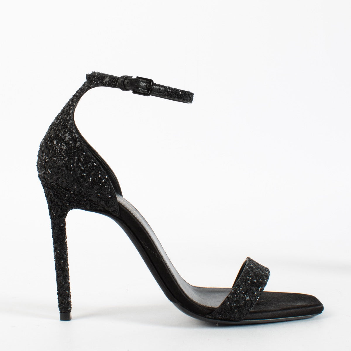 Authentic pre-loved Saint Laurent Black Glitter Amber 105 Sandals — Size 37.5 on Labellov.com