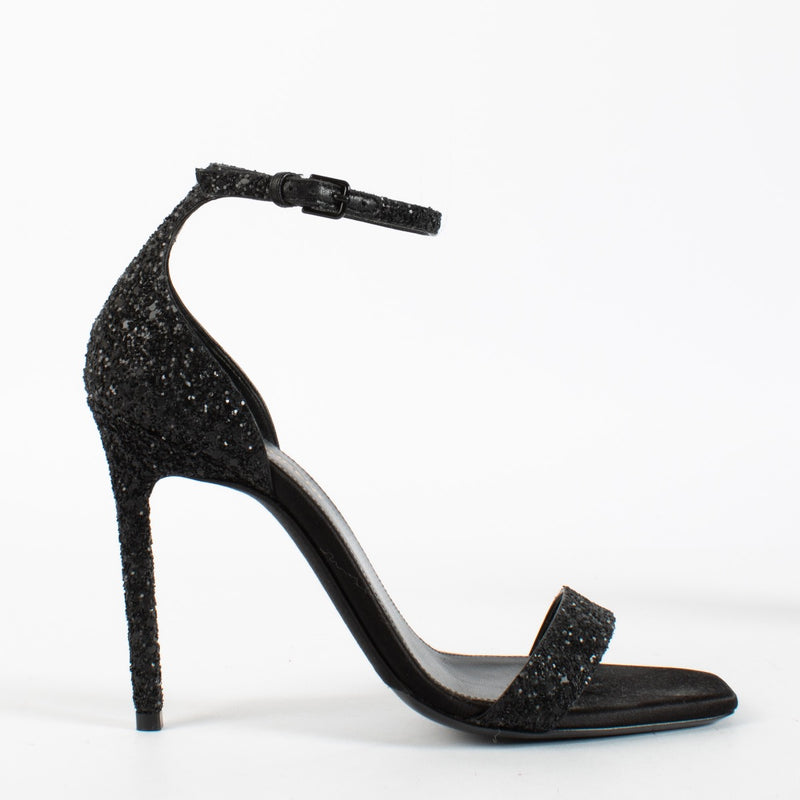 Authentic pre-loved Saint Laurent Black Glitter Amber 105 Sandals — Size 37.5 on Labellov.com
