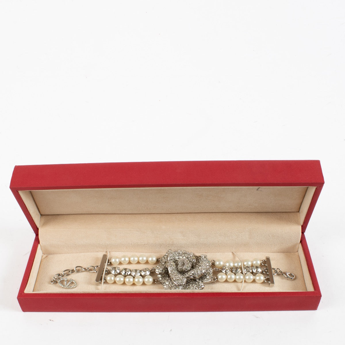 Authentic Second Hand Valentino Garavani Silver and Pearl Flower Bracelet on Labellov.com