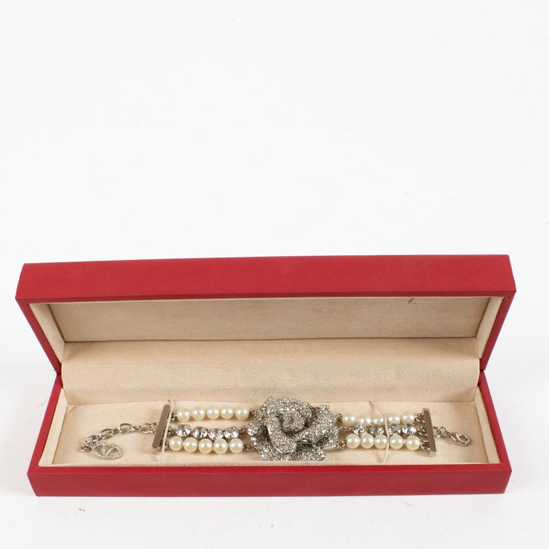 Authentic Second Hand Valentino Garavani Silver and Pearl Flower Bracelet on Labellov.com