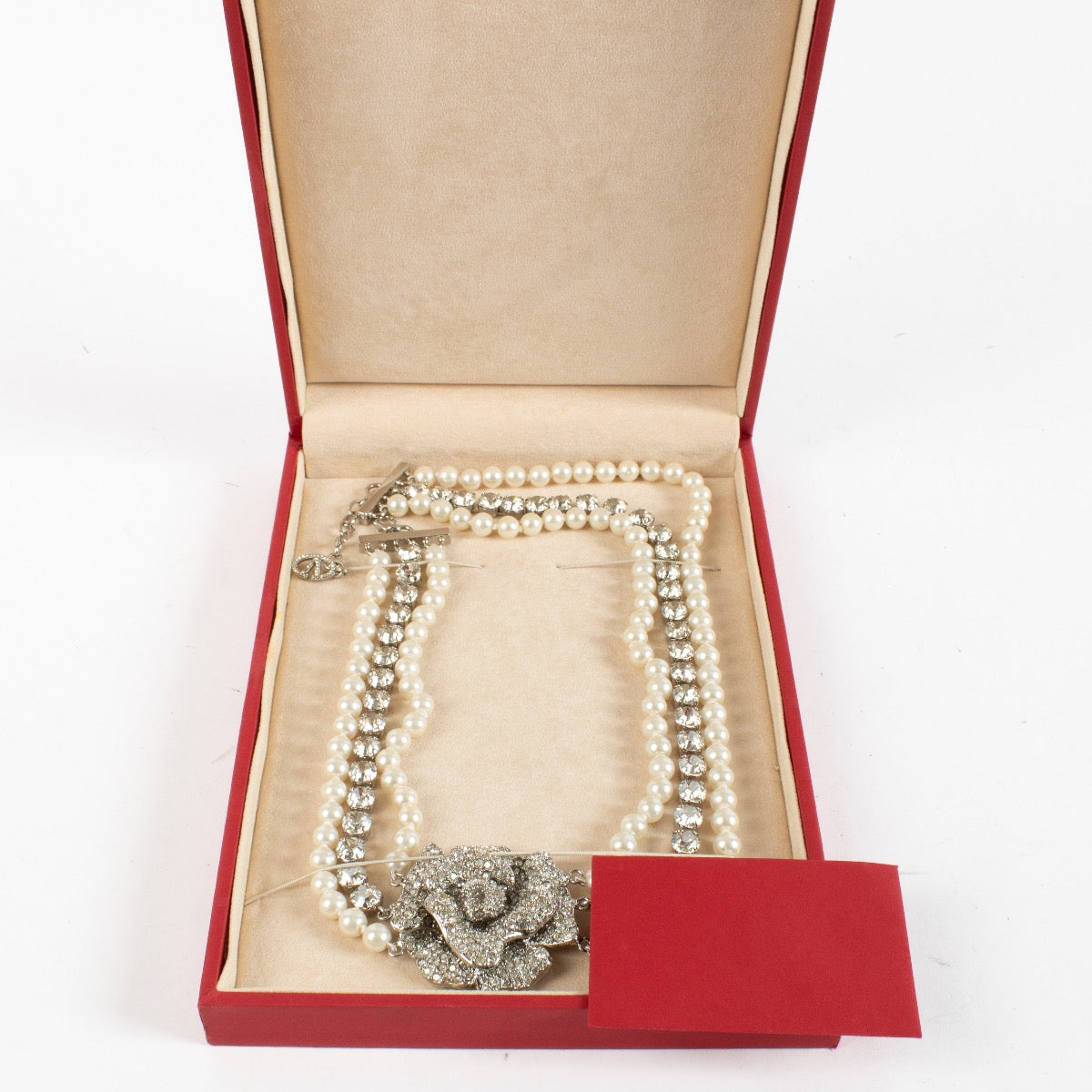 Collier Valentino Garavani Fleur en Cristal Argenté et Perle