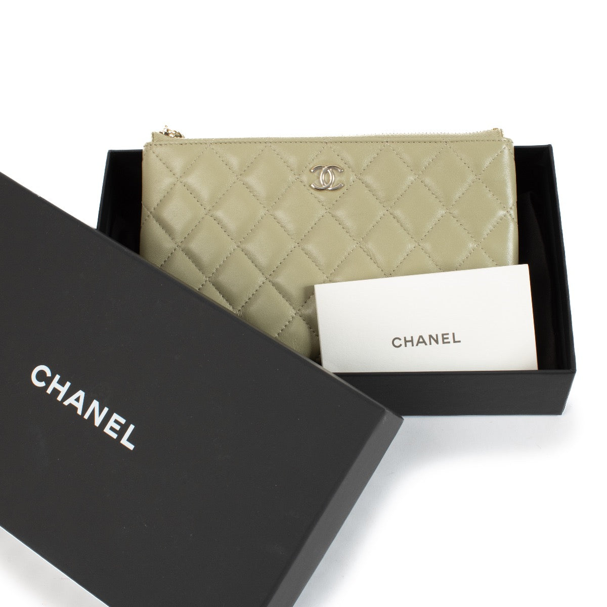Chanel Green Classic O Case Small Zipped Pouch