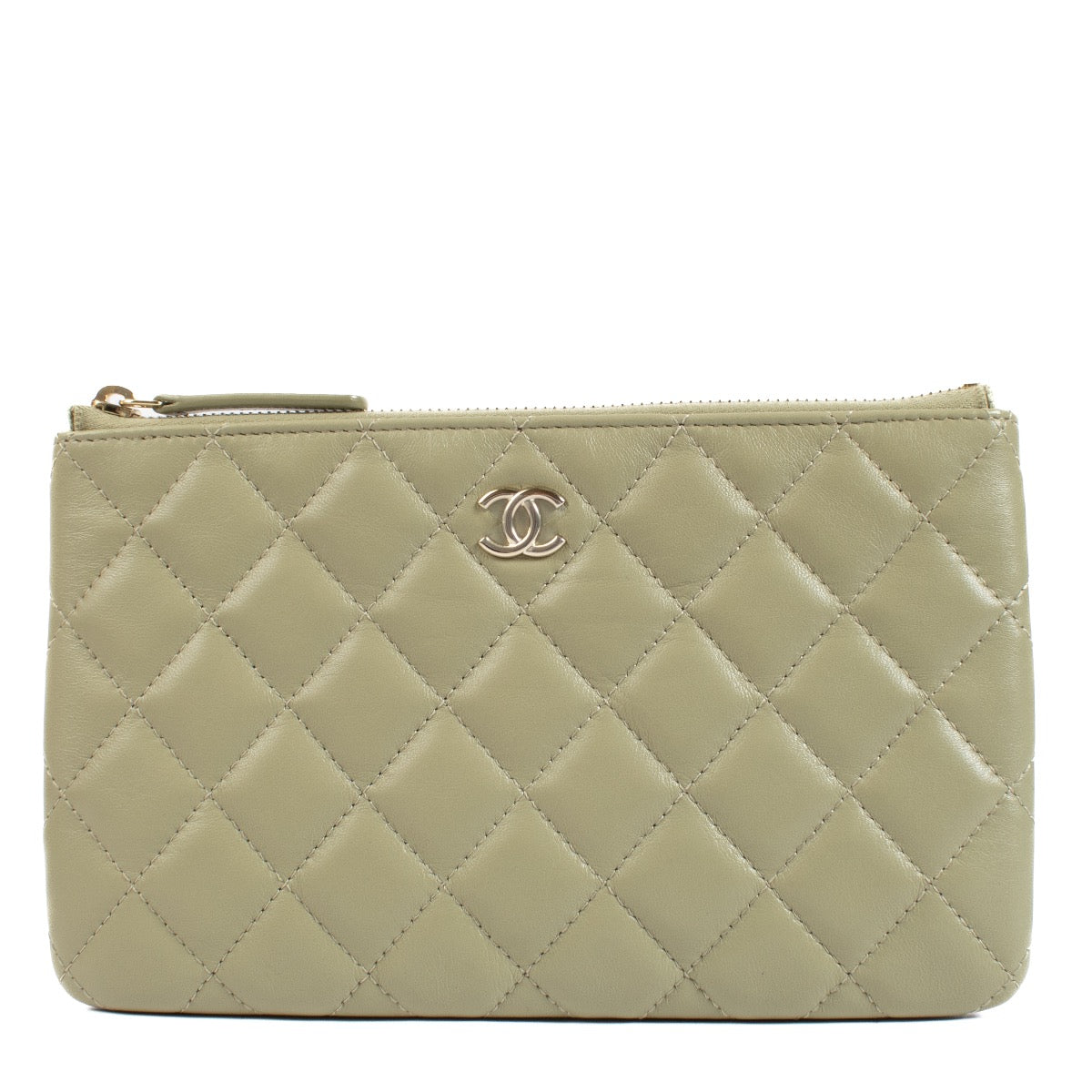 Chanel Green Classic O Case Small Zipped Pouch