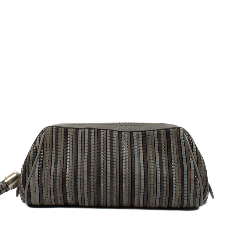 Delvaux Grey Toile De Cuir Pouch Clutch