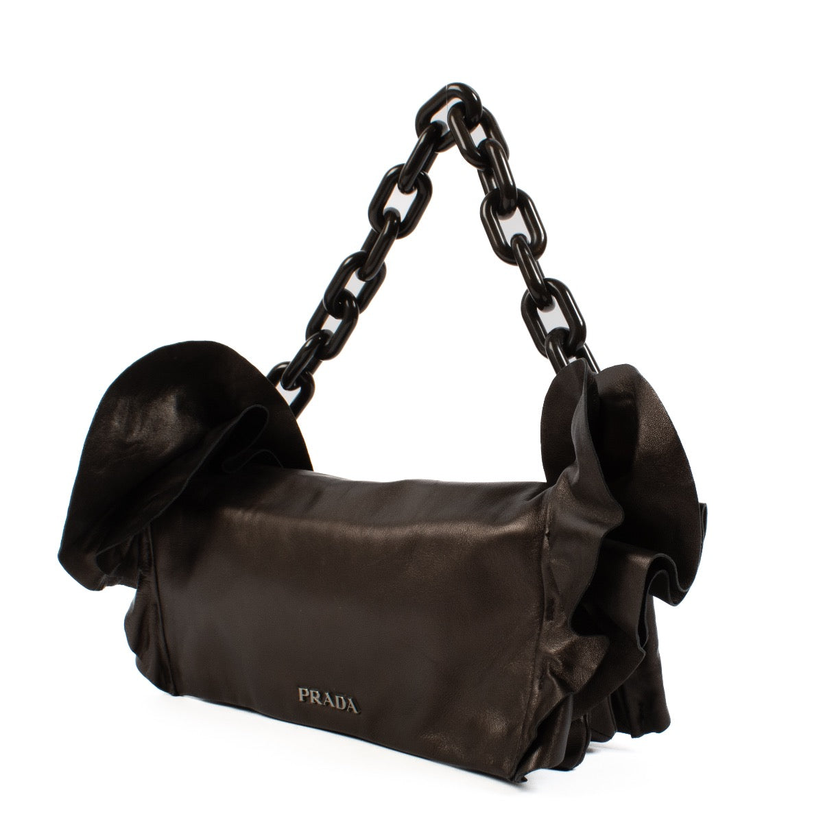 shop 100% authentic second hand Prada Brown Ruched Chain Bag on Labellov.com