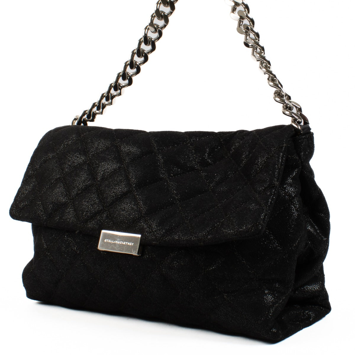 Stella McCartney Black Shaggy Deer Quilted Beckett Bag