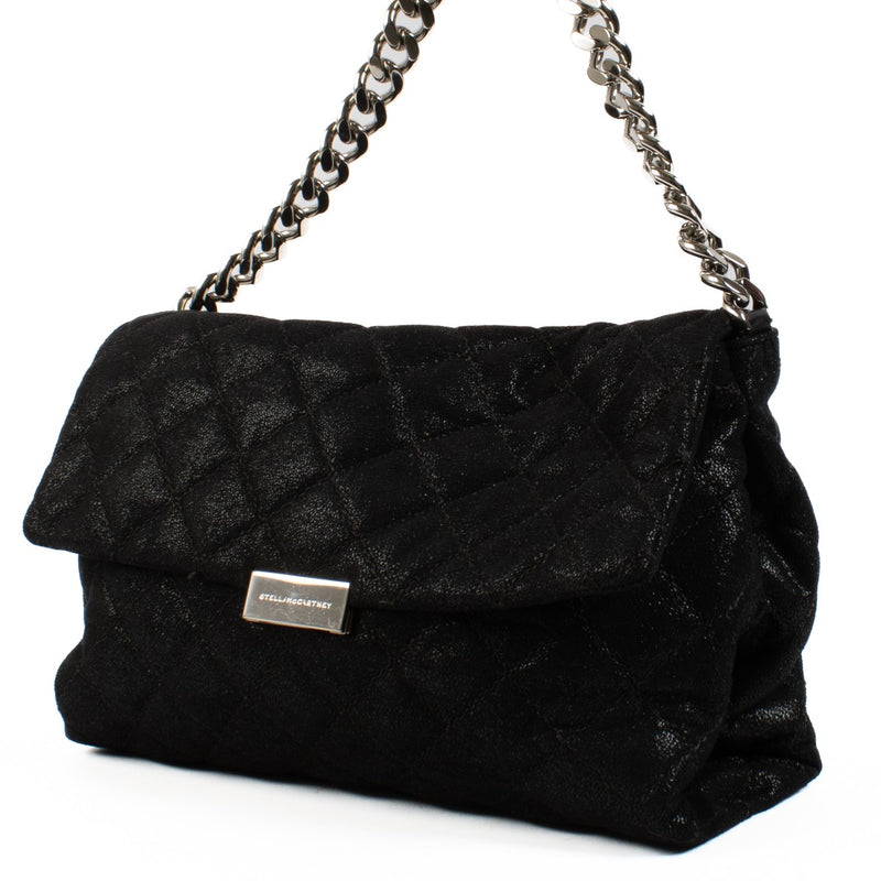 Stella McCartney Black Shaggy Deer Quilted Beckett Bag