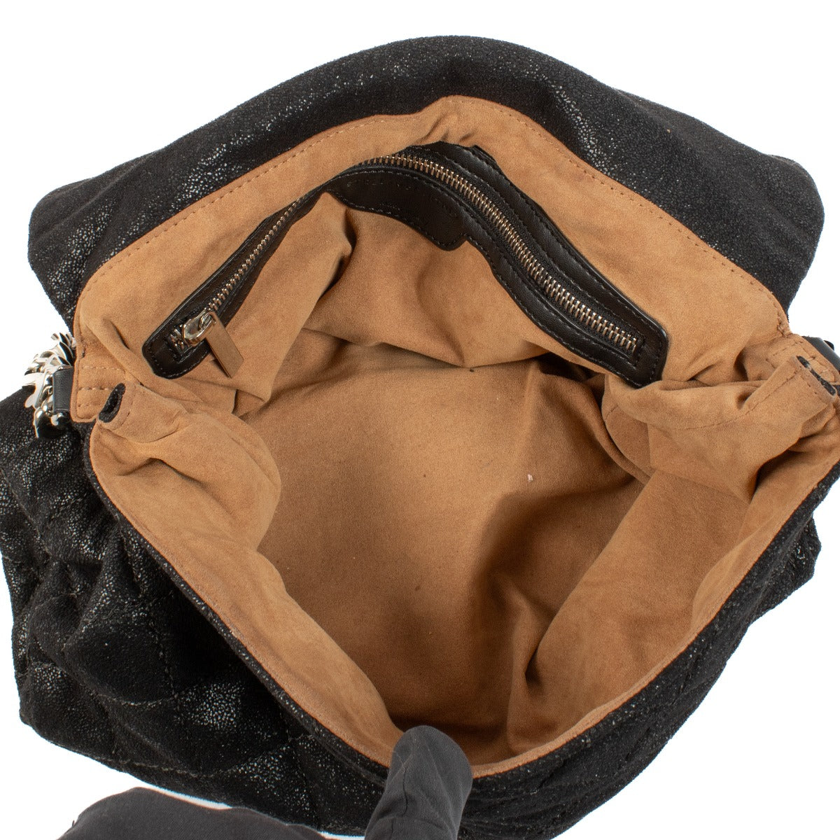 Stella McCartney Black Shaggy Deer Quilted Beckett Bag