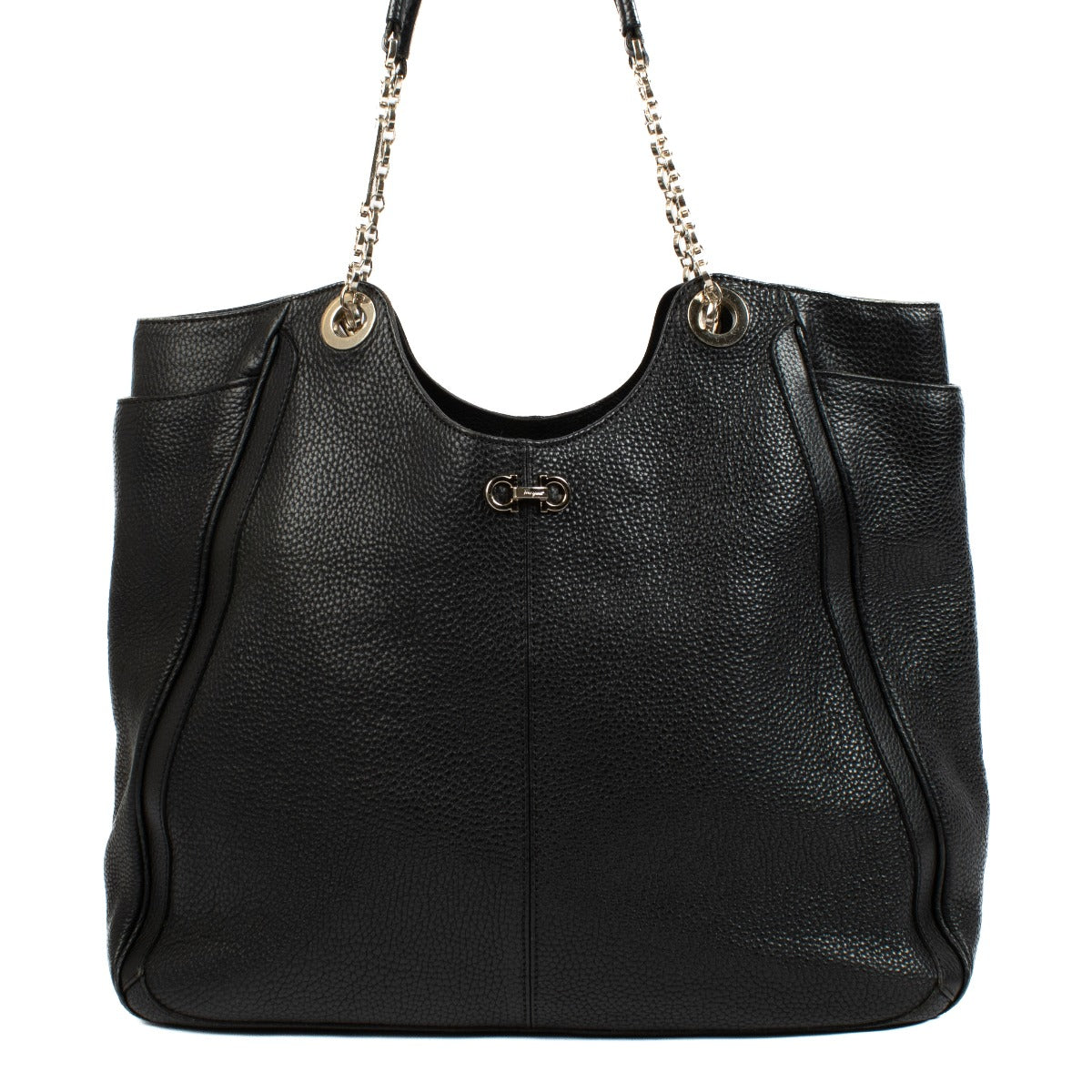 Ferragamo Black Leather Betulla Tote Bag