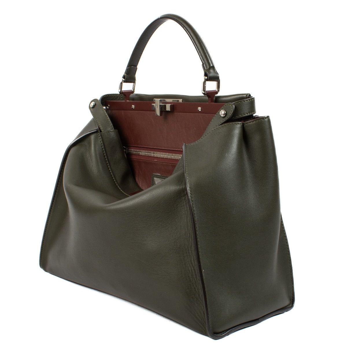 Fendi Green Leather Large Peekaboo Bag