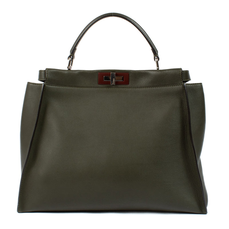 Fendi Green Leather Large Peekaboo Bag