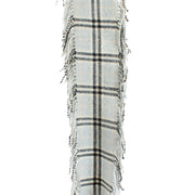 Burberry Baby Blue Check Scarf made from a blend of merino wool, angora, and cashmere, featuring the iconic check pattern in a soft baby blue color. Shop now on Labellov.com.
