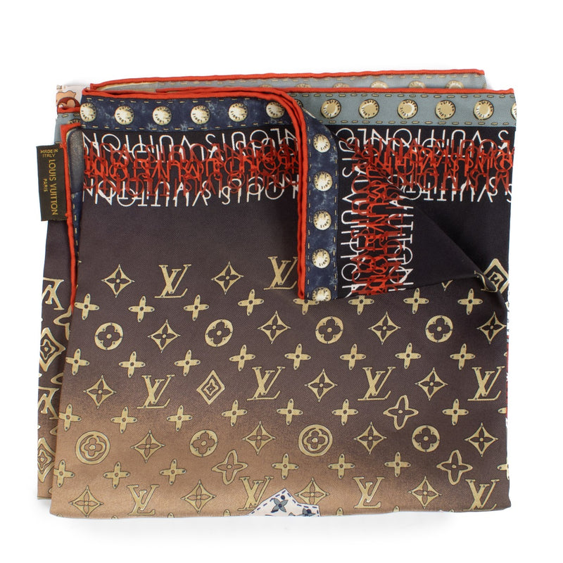Louis Vuitton World Map Square 90 Scarf featuring an intricate world map design in vibrant colors, crafted from luxurious silk. Shop now on Labellov.com.