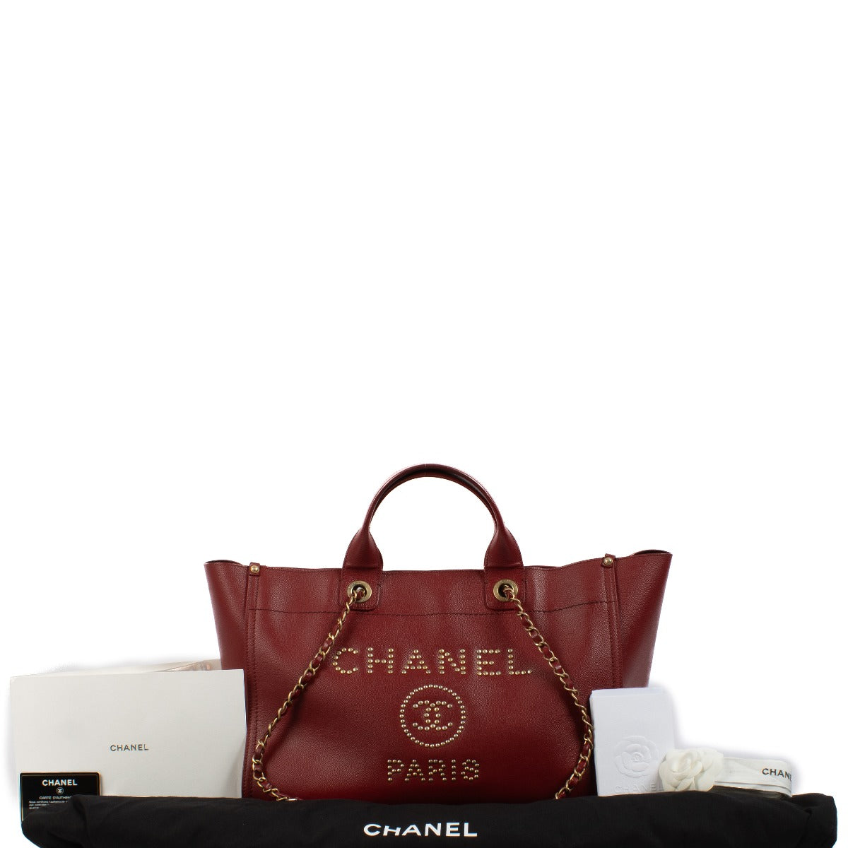 Chanel Burgundy Caviar Deauville Large Tote Bag