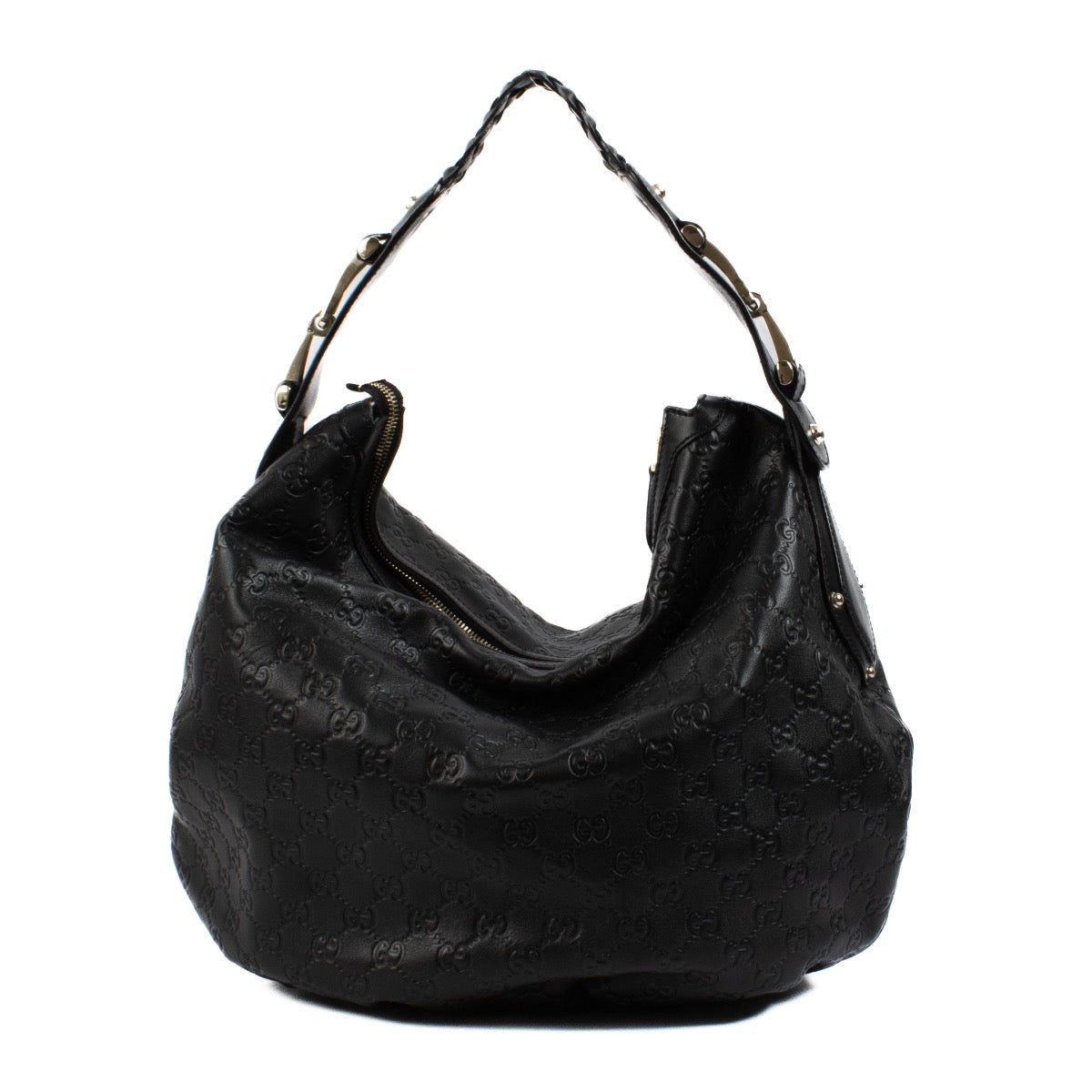 Shop safe online at Labellov in Antwerp, Brussels and Knokke this 100% authentic second hand Gucci Black Guccissima Pelham Shoulder Bag. Veilig online tweedehands authentieke Gucci Black Guccissima Pelham handtas kopen bij Labellov.