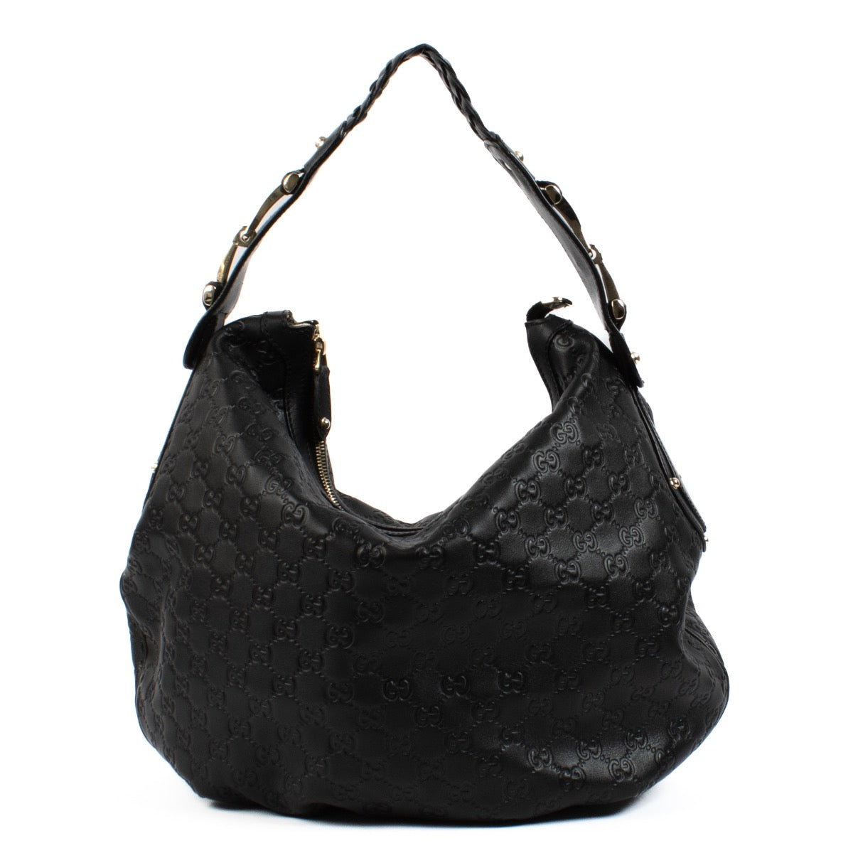 Shop safe online at Labellov in Antwerp, Brussels and Knokke this 100% authentic second hand Gucci Black Guccissima Pelham Shoulder Bag. Veilig online tweedehands authentieke Gucci Black Guccissima Pelham handtas kopen bij Labellov.