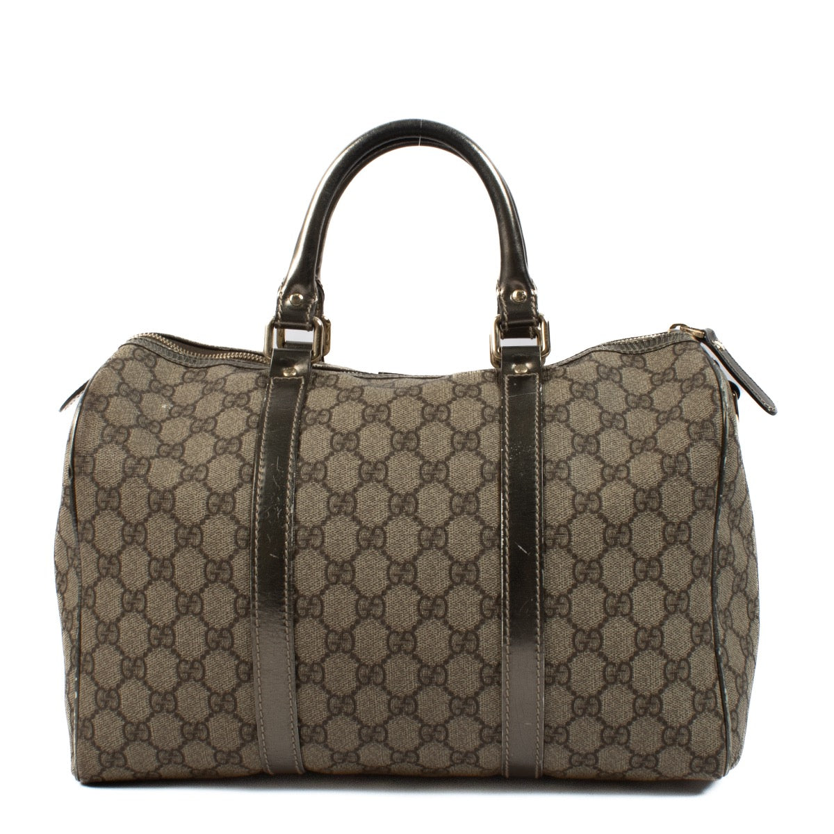 Shop safe online at Labellov in Antwerp, Brussels and Knokke this 100% authentic second hand Gucci Silver GG Monogram Boston Bag. Veiling online tweedehands authentieke Gucci Silver GG Monogram Boston Bag kopen bij Labellov.