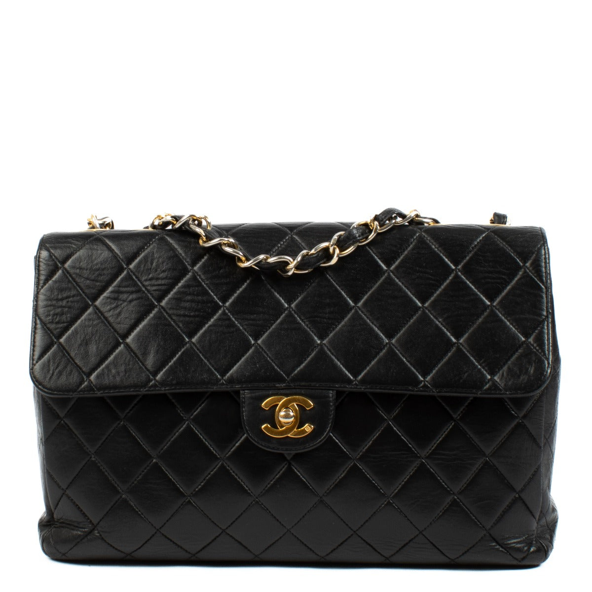 authentic pre loved Chanel Vintage Black Lambskin Large Classic Flap Bag on Labellov.com