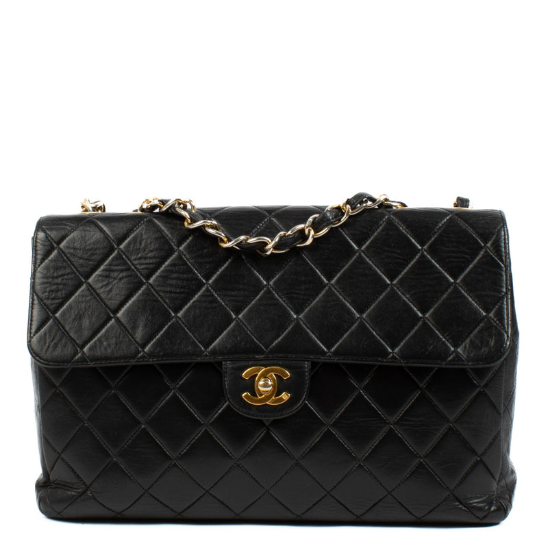 authentic pre loved Chanel Vintage Black Lambskin Large Classic Flap Bag on Labellov.com