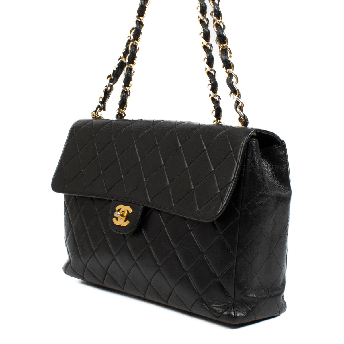 authentic pre loved Chanel Vintage Black Lambskin Large Classic Flap Bag on Labellov.com