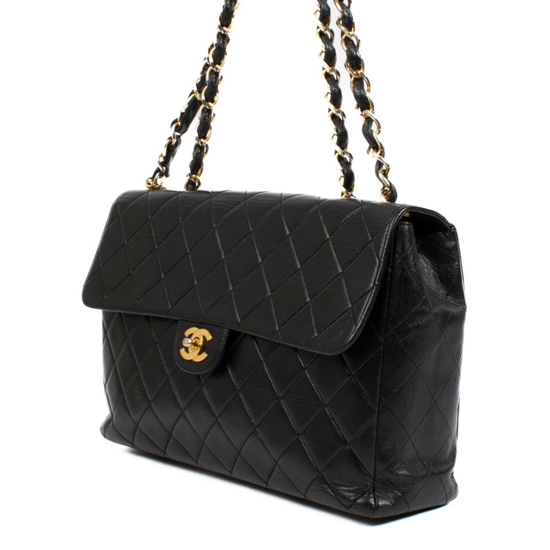 authentic pre loved Chanel Vintage Black Lambskin Large Classic Flap Bag on Labellov.com