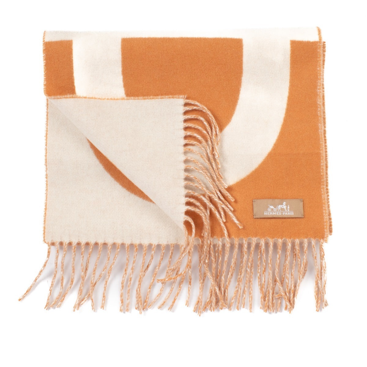 Hermès Orange/Ivoire Casaque Grand Mors Muffler Scarf