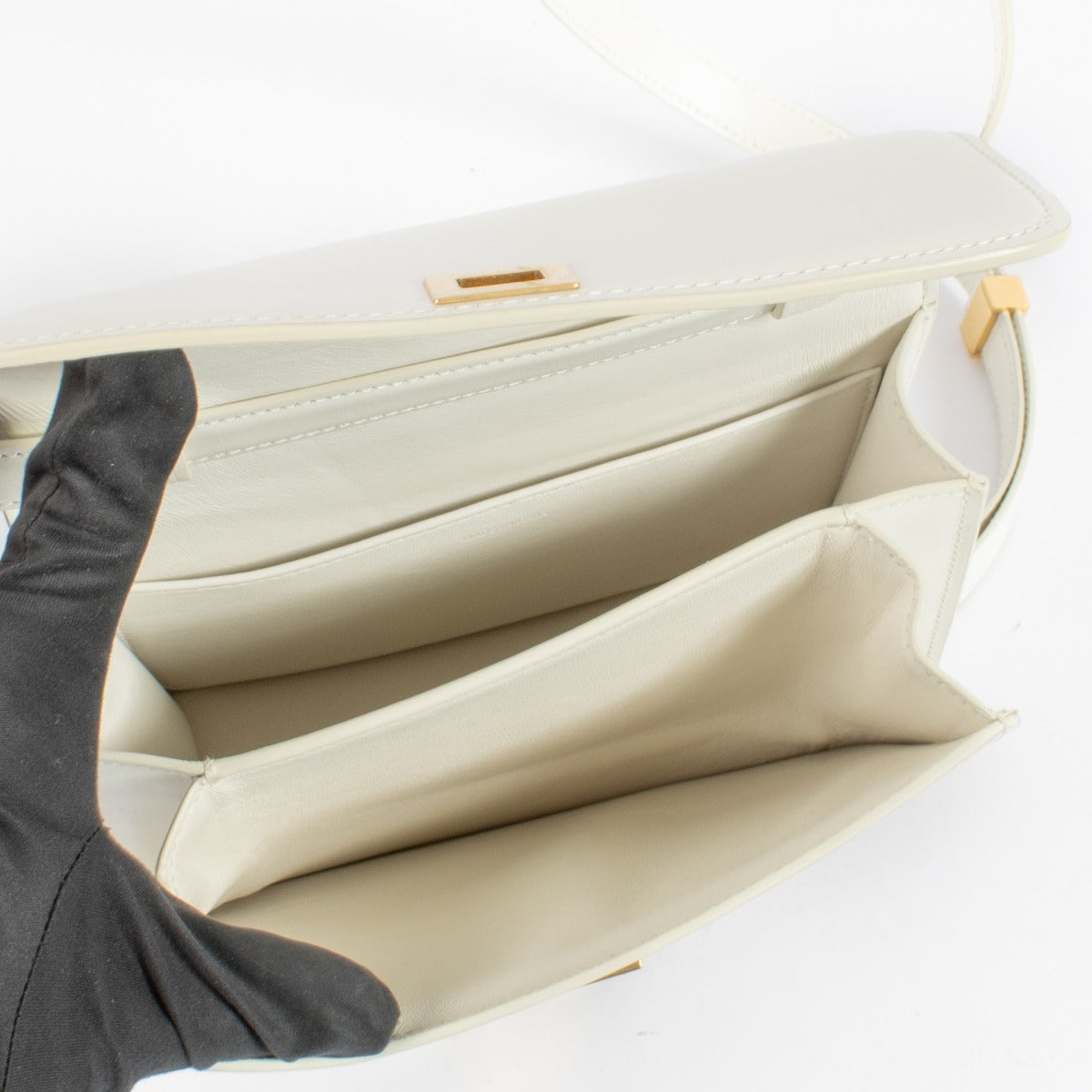 Celine Witte Glanzende Kalfsleren Teen Classic Tas