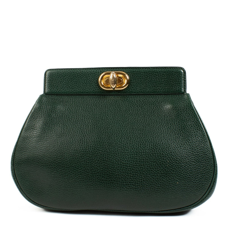 authentic pre loved Delvaux Green Turnlock Clutch on Labellov.com