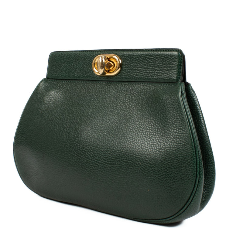 authentic pre loved Delvaux Green Turnlock Clutch on Labellov.com