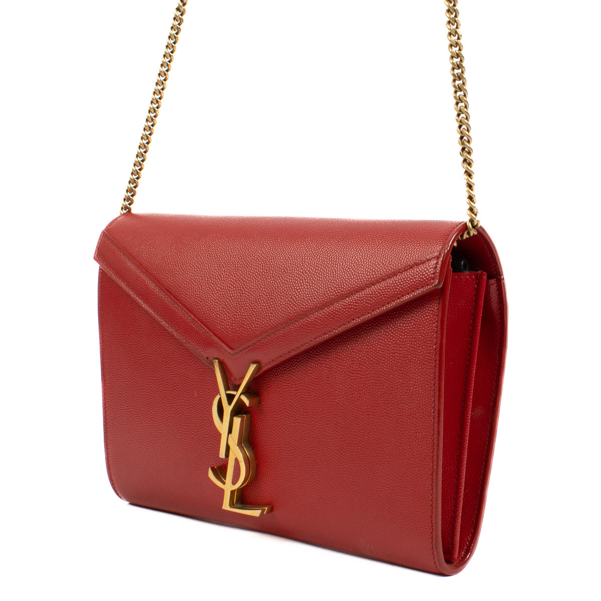 Saint Laurent Cherry Red Leather Cassandra Wallet on Chain