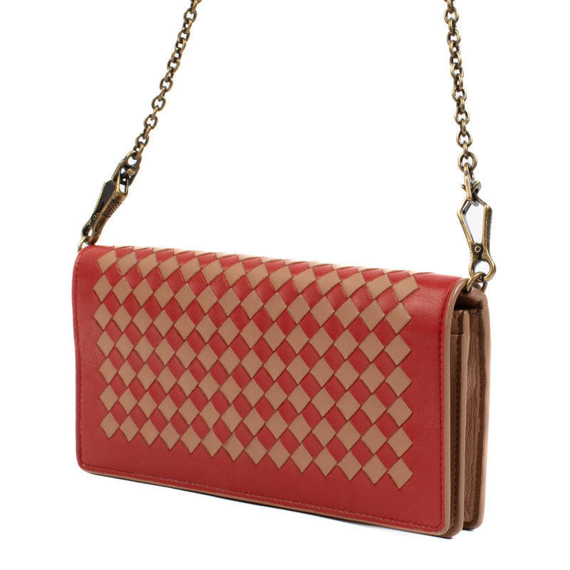 shop 100% authentic second hand Bottega Veneta Red Intrecciato Wallet On Chain on Labellov.com