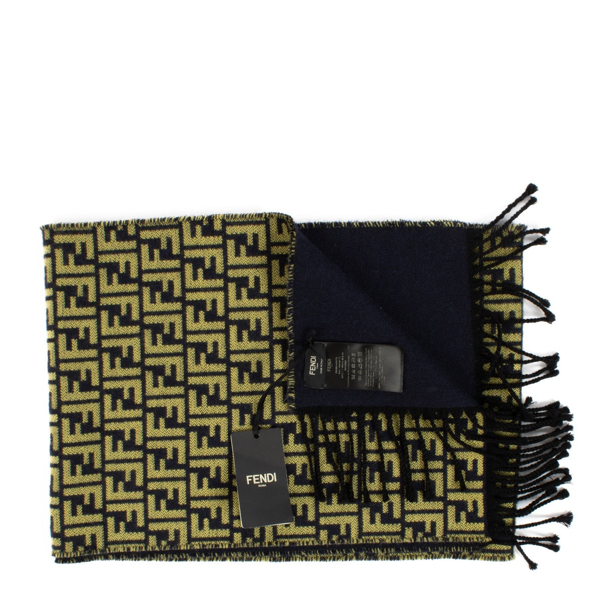 shop 100% authentic second hand Fendi Blue and Yellow FF Lana Wool Scarf on Labellov.com