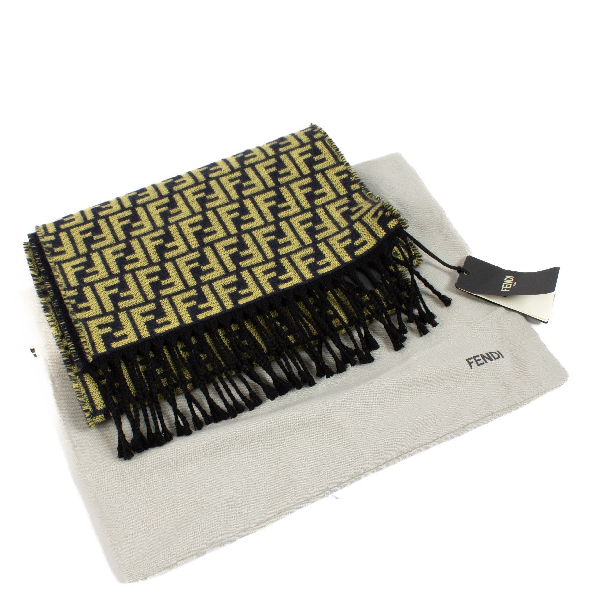 shop 100% authentic second hand Fendi Blue and Yellow FF Lana Wool Scarf on Labellov.com