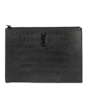 Saint Laurent So Black Croc Embossed Leather Monogram Pouch