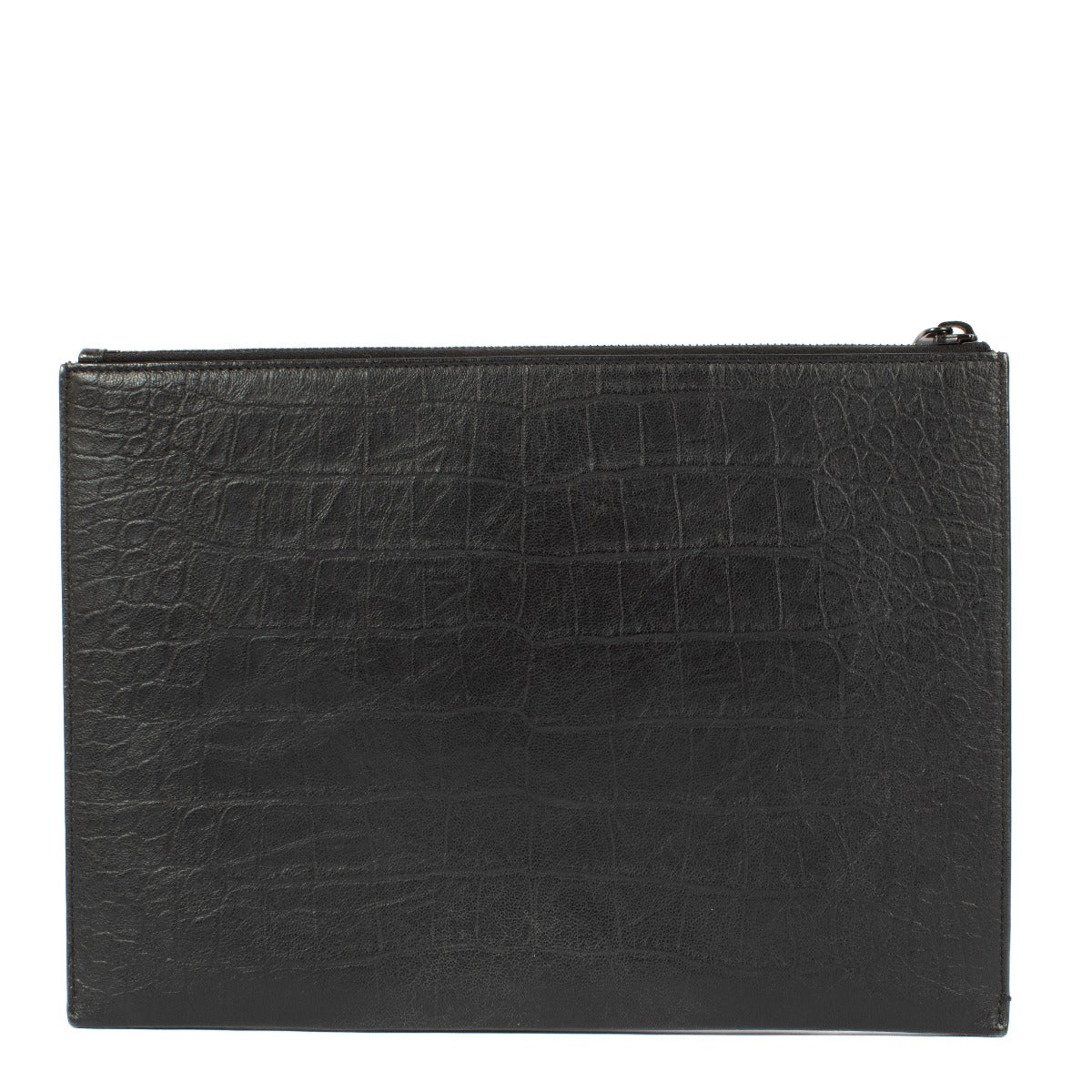 Pochette monogrammée Saint Laurent So Black en cuir embossé croco