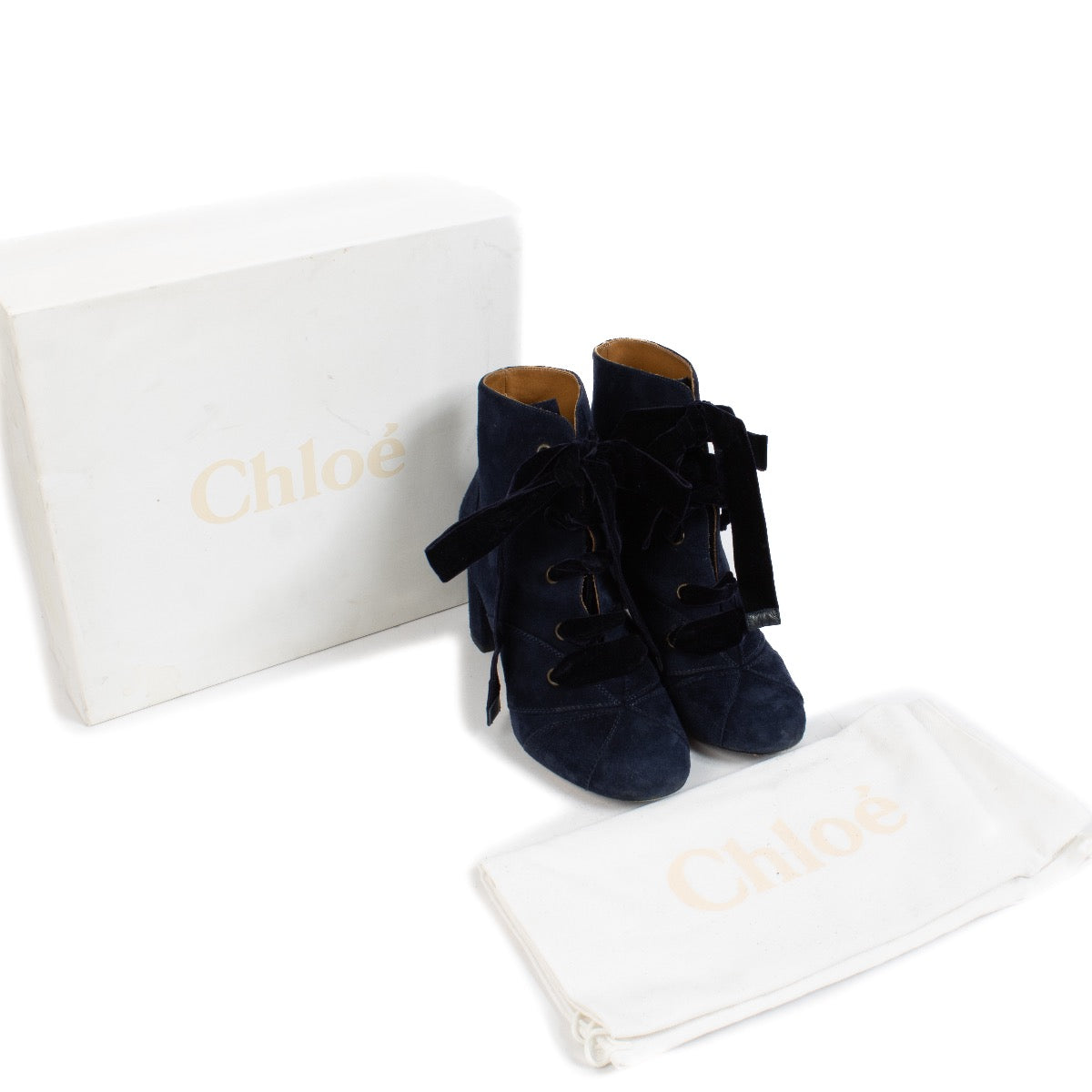 shop 100% authentic second hand Chloé Blue Velvet Lace Up Ankle Boots - Size 38 1/2 on Labellov.com