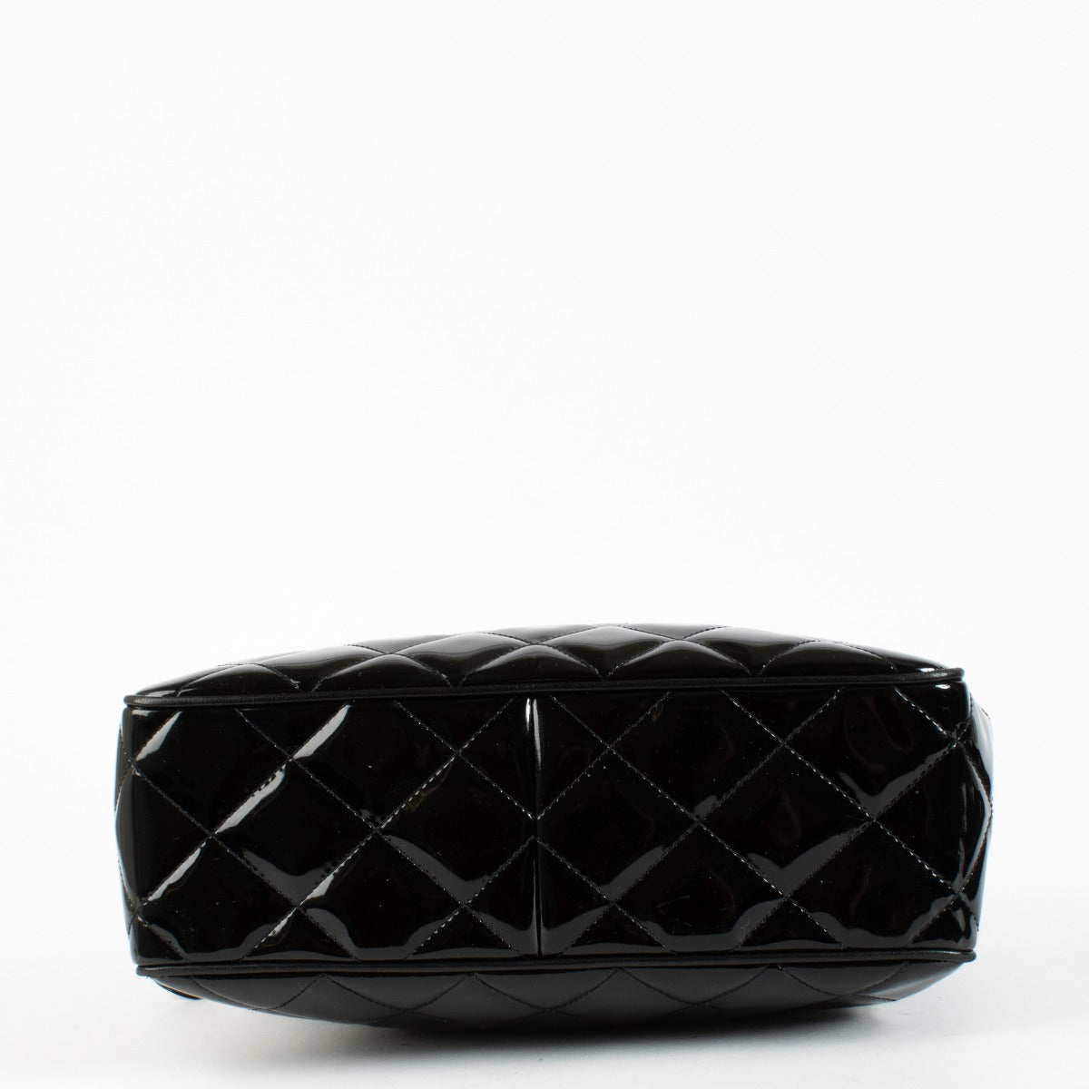 Chanel Vintage Zwart Doorgestikte Lakleren Tote Tas
