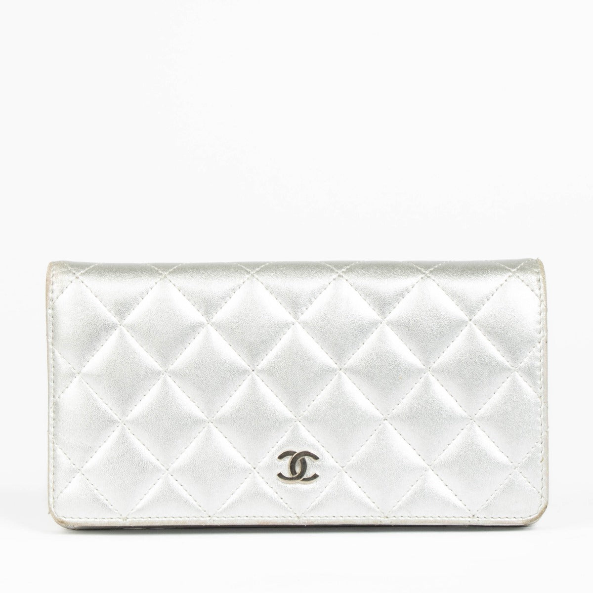 Shop this 100% authentic Chanel Silver Lambskin Quilted Long Wallet at labellov.com