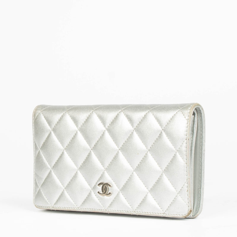 Shop this 100% authentic Chanel Silver Lambskin Quilted Long Wallet at labellov.com