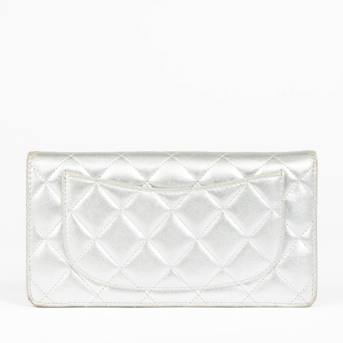 Shop this 100% authentic Chanel Silver Lambskin Quilted Long Wallet at labellov.com