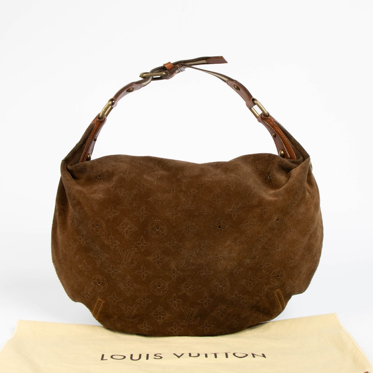 Shop this 100% authentic Louis Vuitton Brown Suede Onatah Hobo Bag at labellov.com