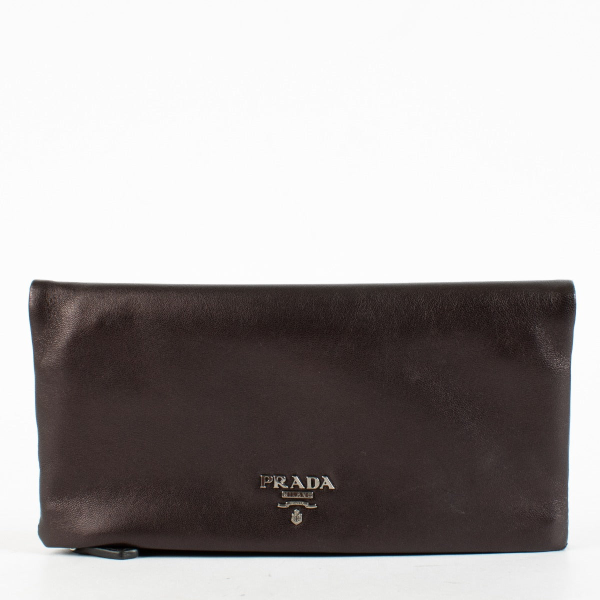 Prada Bruine Metallic Leren Clutch