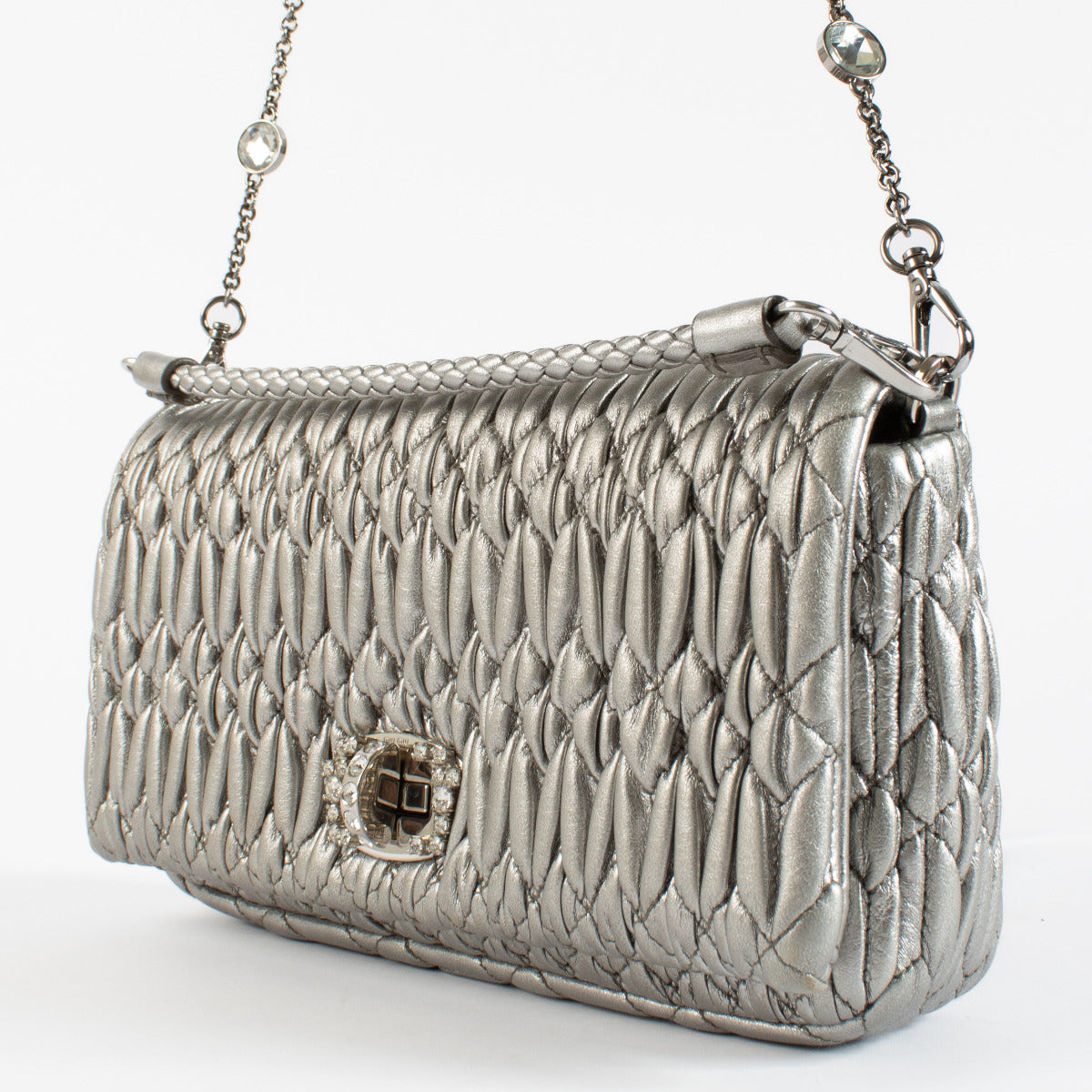 Miu Miu Silver Miu Crystal Nappa Matelasse Bag