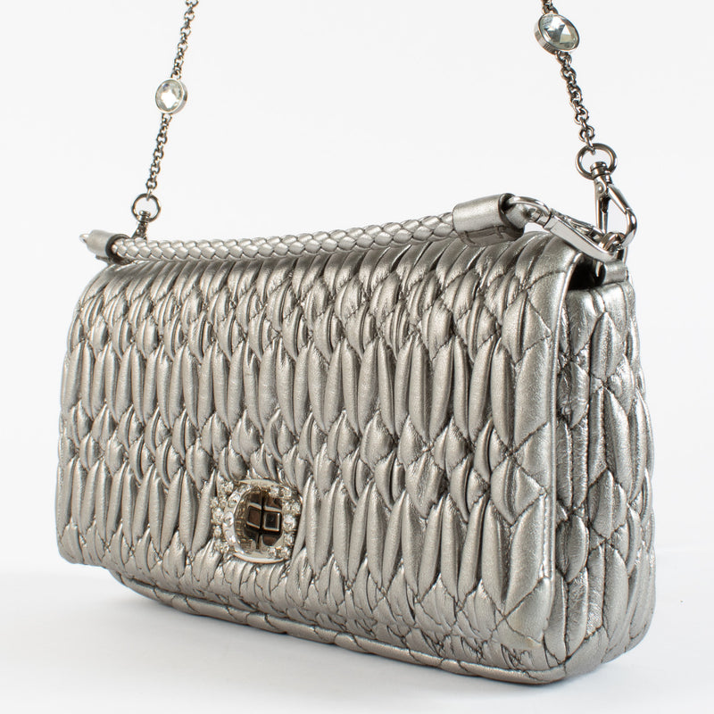 Miu Miu Silver Miu Crystal Nappa Matelasse Bag